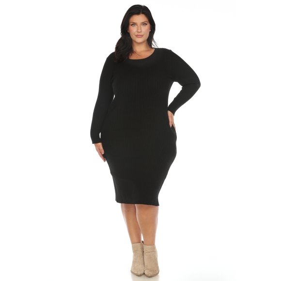 Plus Size Long Sleeve Rib Midi Sweater Dress - Picture 1 of 6